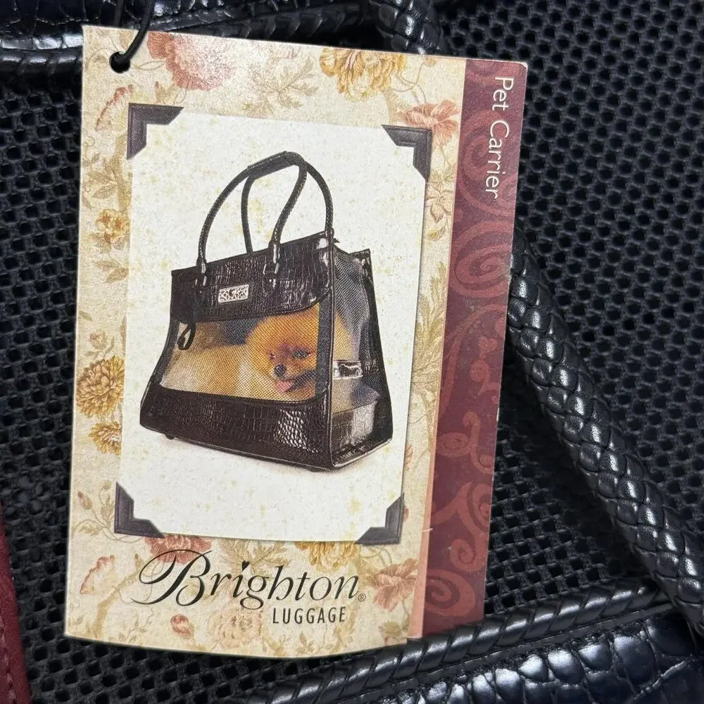 Brighton Black Leather Pet Carrier Travel Tote Bag Mesh Ventilated Carry NEW